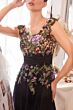 Andrea and Leo A1355 A-Line Pleated Satin Floral Applique Evening Gown
