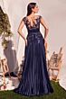 Andrea and Leo A1355 A-Line Pleated Satin Floral Applique Evening Gown