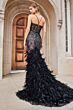 Andrea and Leo A1116 Feather Skirt Lace-Up Dress
