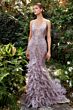 Andrea and Leo A1116 Feather Skirt Lace-Up Dress