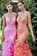 Andrea and Leo A1116 Feather Skirt Lace-Up Dress