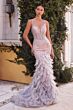 Andrea and Leo A1116 Feather Skirt Lace-Up Dress