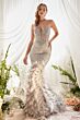 Andrea and Leo A1116 Feather Skirt Lace-Up Dress