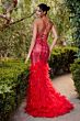 Andrea and Leo A1297 Plunging Neck Feather Skirt Dress