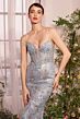 Andrea and Leo A1393 Plunging Neckline Floral Glitter Dress