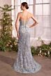 Andrea and Leo A1393 Plunging Neckline Floral Glitter Dress