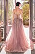Andrea and Leo A1416 Sheer Midriff Lace-Up V-Neck Dress