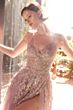 Andrea and Leo A1416 Sheer Midriff Lace-Up V-Neck Dress