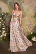 Andrea and Leo A1425 Basque Waist Draped Neck Floral Dress