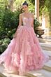 Andrea and Leo A1483 Ruffle Skirt Beaded Sheer Bodice Dress