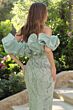 Andrea and Leo A1488 Ruffle Sleeve Plunging Neck Dress