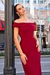 Astee T2011 Off The Shoulder Back Slit Fitted Maid of Honor Dress