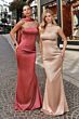 Astee T2012 Strapless Satin Slim-Flare Maid of Honor Dress