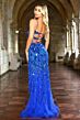 Ava Presley 38875 Lace-Up Back Plunging Neck Beaded Dress
