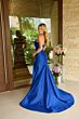 Ava Presley 26527 One-Shoulder Rosette Fit and Flare Satin Dress
