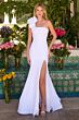 Ava Presley 26527 One-Shoulder Rosette Fit and Flare Satin Dress