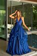 Ava Presley 42238 Plunging Halter Neck Ruffle Skirt Dress