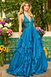 Ava Presley 42238 Plunging Halter Neck Ruffle Skirt Dress