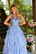 Ava Presley 42238 Plunging Halter Neck Ruffle Skirt Dress