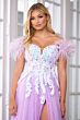 Ava Presley 39213 Feather Strap High Slit Dress