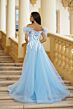 Ava Presley 39213 Feather Strap High Slit Dress