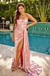 Ava Presley 29261 Basque Waist Side Streamer Metallic Dress