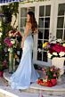 Ava Presley 39558 Ruffle Shoulder Sheer Embellished Bodice Dress