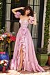 Ava Presley 40035 Ruffle Slit Rosette Sleeve Brocade Dress