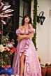Ava Presley 40035 Ruffle Slit Rosette Sleeve Brocade Dress
