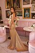 Ava Presley 40101 Cowl Neck Cutout Back Metallic Dress