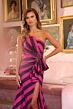 Ava Presley 40128 High Slit Side Ruffle Stripe Dress