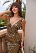 Ava Presley 40140 Illusion Side Plunging Neck Sequin Dress