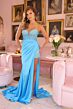 Ava Presley 47023 Beaded Corset Bodice Drape Satin Skirt Dress