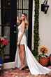 Ava Presley 47024 Drape Satin Skirt Plunging Neck Dress
