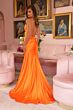Ava Presley 47030 Lace-Up Back Cowl Neck Satin Dress