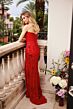 Ava Presley 47041 Beaded Rosette Plunging Neck High Slit Dress