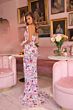 Ava Presley 47051 Scallop Train Plunging Neck Floral Beaded Dress