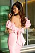 Ava Presley 47172 Puff Sleeve Cutout Bow Back Dress