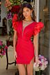 Ava Presley 29123 Flutter Sleeve Plunging Neck Dress