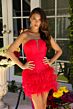 Ava Presley 29136 Feather Skirt Plunging Neck Dress