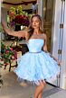 Ava Presley 29195 Feather Skirt Beaded Waist Strapless Dress