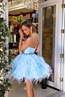 Ava Presley 29195 Feather Skirt Beaded Waist Strapless Dress