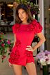 Ava Presley 29802 Bateau Neck Short Sleeve Rosette Romper