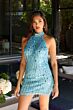 Ava Presley 47115 Strappy Back Halter Neck Fringe Dress