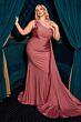 LaDivine PT004C Ruched Bodice Asymmetric Neck Plus Size Dress