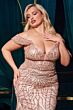 LaDivine CC0689 Plunging Neck Off-The-Shoulder Embellished Dress