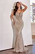 LaDivine CD0216 Plunging Neck Illusion Side Dress