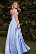 Ladivine 7447 A-Line Satin Corset Bodice V-Neck Dress