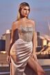 Ladivine C161 Beaded Strapless Bodice Draped Skirt Dress