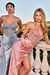 Ladivine CC467 Scoop Neck Beaded Bodice Satin Skirt Dress